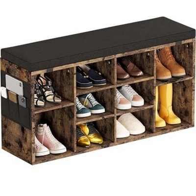 Shoe Storage Bench Organizer Rack W Cushion 3-Tier 10 Compartment - image 1