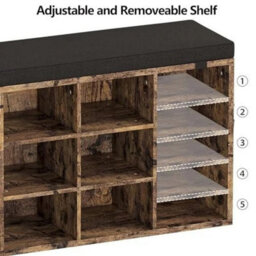Shoe Storage Bench Organizer Rack W Cushion 3-Tier 10 Compartment - thumbnail 5
