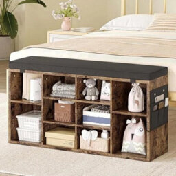 Shoe Storage Bench Organizer Rack W Cushion 3-Tier 10 Compartment - thumbnail 4