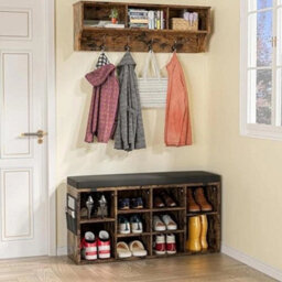 Shoe Storage Bench Organizer Rack W Cushion 3-Tier 10 Compartment - thumbnail 3