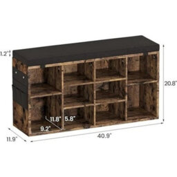 Shoe Storage Bench Organizer Rack W Cushion 3-Tier 10 Compartment - thumbnail 2