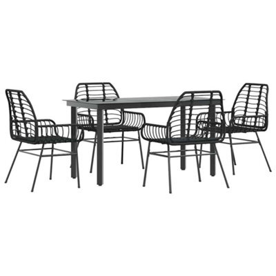 Berkfield Durable 5 Piece Garden Dining Set Black Poly Rattan Glass - image 1
