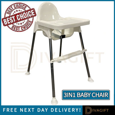 Design Group Adjustable 3-In-1 Baby Highchair Infant High Feeding Seat Toddler Table Chair Uk White