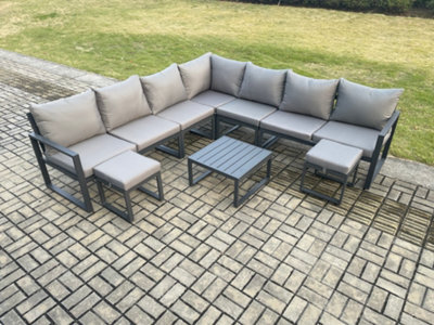 Fimous Outdoor Garden Furniture Patio Lounge Corner Sofa Aluminium Set With Square Coffee Table 2 Small Footstools