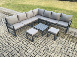 Fimous Outdoor Garden Furniture Patio Lounge Corner Sofa Aluminium Set With Square Coffee Table 2 Small Footstools - thumbnail 2
