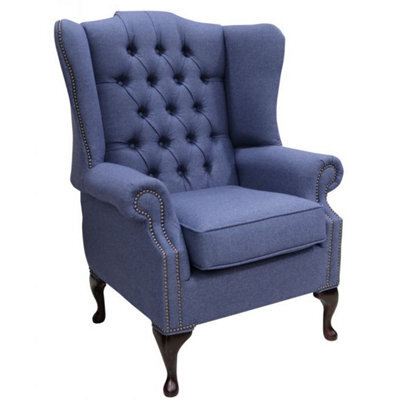Chesterfield Prince's High Back Wing Chair Calabria Navy Real Fabric In Queen Anne Style - image 1