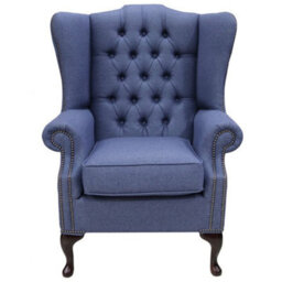 Chesterfield Prince's High Back Wing Chair Calabria Navy Real Fabric In Queen Anne Style - thumbnail 3