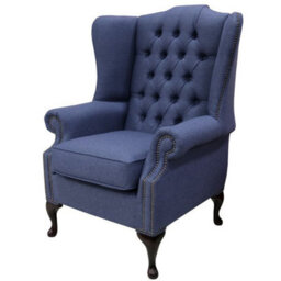 Chesterfield Prince's High Back Wing Chair Calabria Navy Real Fabric In Queen Anne Style - thumbnail 2