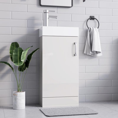 Belofay 400mm Bathroom Vanity Units With Basin With White Ceramic Bathroom Sink Soft Close Hinges & 1 Tap Hole (New York White) - image 1