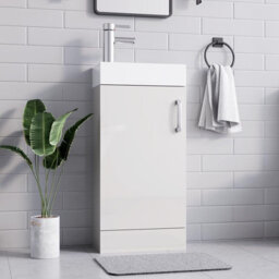 Belofay 400mm Bathroom Vanity Units With Basin With White Ceramic Bathroom Sink Soft Close Hinges & 1 Tap Hole (New York White) - thumbnail 1