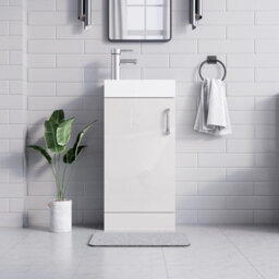 Belofay 400mm Bathroom Vanity Units With Basin With White Ceramic Bathroom Sink Soft Close Hinges & 1 Tap Hole (New York White) - thumbnail 2