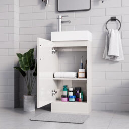 Belofay 400mm Bathroom Vanity Units With Basin With White Ceramic Bathroom Sink Soft Close Hinges & 1 Tap Hole (New York White) - thumbnail 3
