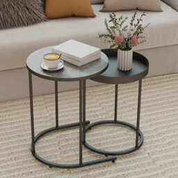Homcom Nesting Side Table Set Of 2, Industrial Round Nest Of Tables, Grey - thumbnail 1