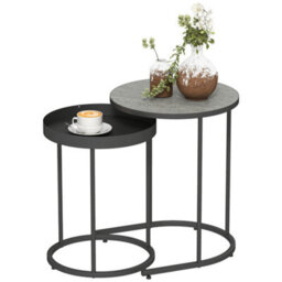 Homcom Nesting Side Table Set Of 2, Industrial Round Nest Of Tables, Grey - thumbnail 2