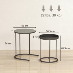 Homcom Nesting Side Table Set Of 2, Industrial Round Nest Of Tables, Grey - thumbnail 3