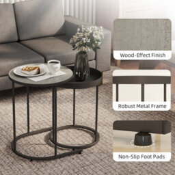 Homcom Nesting Side Table Set Of 2, Industrial Round Nest Of Tables, Grey - thumbnail 6