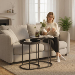 Homcom Nesting Side Table Set Of 2, Industrial Round Nest Of Tables, Grey - thumbnail 9