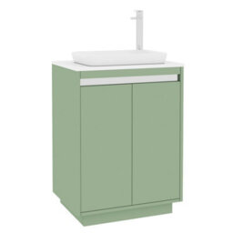 Royal Bathrooms Orion 600mm Mint Sage Floor Standing Plain White Countertop Vanity Unit 2 Door With Qubix Basin & Chrome Accent Trim - thumbnail 6