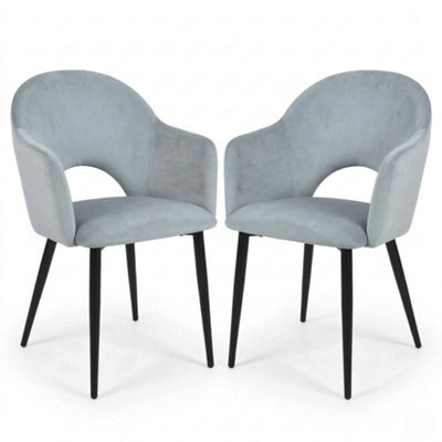Evre Hailey  Grey Velvet Dining Chairs Set Of 2 Upholstered Chairs With Arms & Metal Legs - image 1