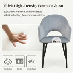 Evre Hailey  Grey Velvet Dining Chairs Set Of 2 Upholstered Chairs With Arms & Metal Legs - thumbnail 5