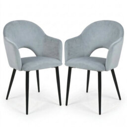 Evre Hailey  Grey Velvet Dining Chairs Set Of 2 Upholstered Chairs With Arms & Metal Legs