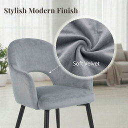 Evre Hailey  Grey Velvet Dining Chairs Set Of 2 Upholstered Chairs With Arms & Metal Legs - thumbnail 4