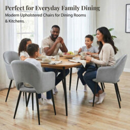 Evre Hailey  Grey Velvet Dining Chairs Set Of 2 Upholstered Chairs With Arms & Metal Legs - thumbnail 7