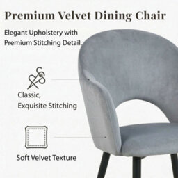 Evre Hailey  Grey Velvet Dining Chairs Set Of 2 Upholstered Chairs With Arms & Metal Legs - thumbnail 3