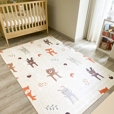 Sweeek - Children's Indoor Rug White With Animal Print Ravon 230X160X0.5 Cm - image 1