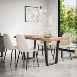 More4Homes Aria Dining Table And Chairs -  Oak Effect Table Top W Black Legs + Maya Boucle Dining Chair Set Of 6 (Ivory White) - thumbnail 1