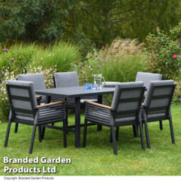 Garden Gear Aluminium Garden Dining Set With Cushions For 6 People, Luxury Outdoor Furniture (Grey) - thumbnail 1