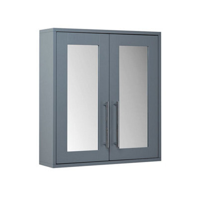 Homestylestore 600 X 650mm Light Grey Wall Mounted Mirrored Door Bathroom Cabinet And Chrome T Bar Handles - image 1