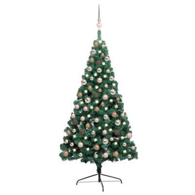 Berkfield Artificial Half Christmas Tree With Leds&ball Set Green 150 Cm - image 1
