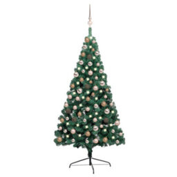 Berkfield Artificial Half Christmas Tree With Leds&ball Set Green 150 Cm - thumbnail 1