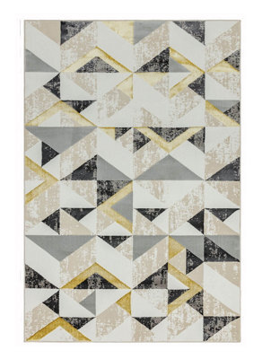 Flag Grey Geometric Modern Jute Backing Easy To Clean Rug For Living Room Bedroom And Dining Room-120Cm X 170Cm - image 1