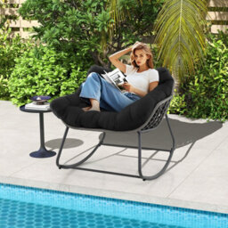 Costway Outdoor Rocking Chair Oversized Patio Pe Wicker Garden Egg Chair - thumbnail 4