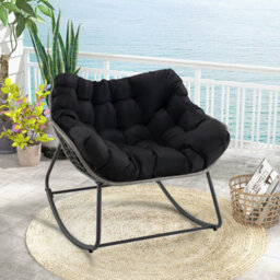 Costway Outdoor Rocking Chair Oversized Patio Pe Wicker Garden Egg Chair - thumbnail 3