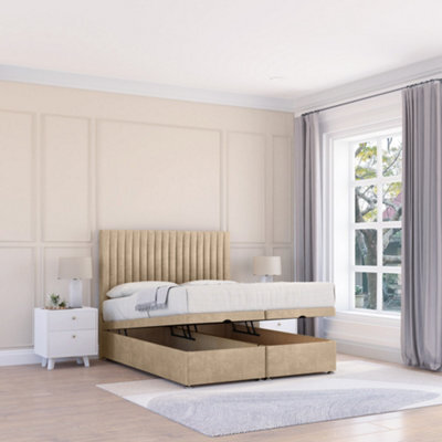 "Sloomy Manhattan Almond Coniston 4Ft6 Ottoman Bed End Opening With Sprung Memory Mattress & 26"" Headboard-Double" - image 1