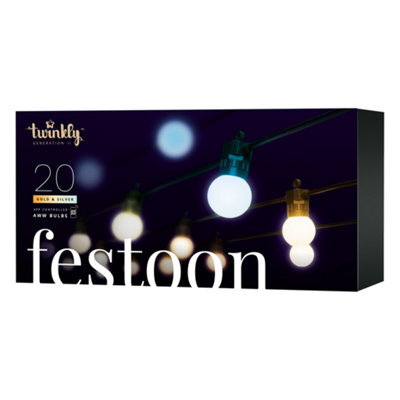 Twinkly Festoon App-Controlled Led Bulb Lights String With 20 Aww (Warm To Cool White) 10M Black Cable In/outdoor Smart Lights - image 1
