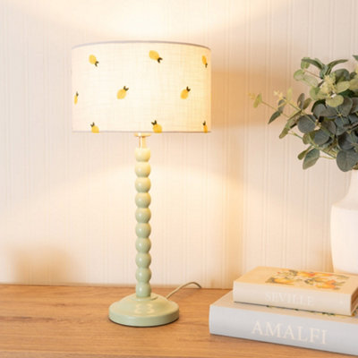 Valuelights Bobbins Sage Green Table Lamp With Lemon Embroidered Drum Lamp Shade - image 1