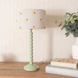 Valuelights Bobbins Sage Green Table Lamp With Lemon Embroidered Drum Lamp Shade - thumbnail 5