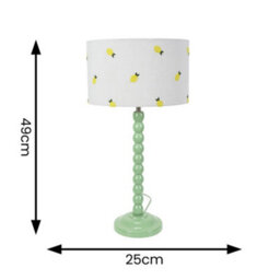 Valuelights Bobbins Sage Green Table Lamp With Lemon Embroidered Drum Lamp Shade - thumbnail 6