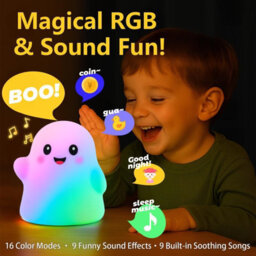 Amorly Ghost Children's Night Light, Squishy Silicone Touch Reactive Lamp,3 Brightness Level Rgb Rechargeable Bedside Lamp - thumbnail 2