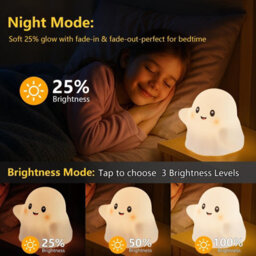 Amorly Ghost Children's Night Light, Squishy Silicone Touch Reactive Lamp,3 Brightness Level Rgb Rechargeable Bedside Lamp - thumbnail 3