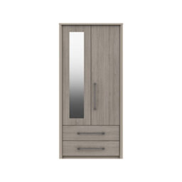 Burlington 2 Door Combi Robe With Mirror - Fired Earth And Grey Oak On Express Delivery And Ready Assembled - thumbnail 1