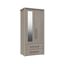 Burlington 2 Door Combi Robe With Mirror - Fired Earth And Grey Oak On Express Delivery And Ready Assembled - thumbnail 2