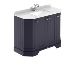 Hudson Reed Floor Standing 4 Door Angled Vanity Unit With 1 Tap Hole White Marble Top & Basin, Twilight Blue, 1036 X 470 mm