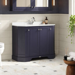 Hudson Reed Floor Standing 4 Door Angled Vanity Unit With 1 Tap Hole White Marble Top & Basin, Twilight Blue, 1036 X 470 mm - thumbnail 4