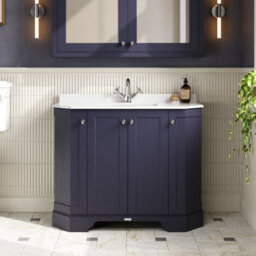 Hudson Reed Floor Standing 4 Door Angled Vanity Unit With 1 Tap Hole White Marble Top & Basin, Twilight Blue, 1036 X 470 mm - thumbnail 2