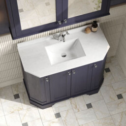 Hudson Reed Floor Standing 4 Door Angled Vanity Unit With 1 Tap Hole White Marble Top & Basin, Twilight Blue, 1036 X 470 mm - thumbnail 3